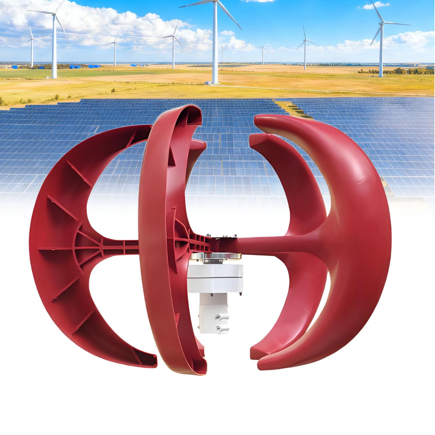 Generator turbiny wiatrowej Lantern z 5 łopatkami i pionową osią obrotu, Generator turbiny wiatrowej z 5 łopatkami, Do urządzeń monitorujących, oświetlenia ulicznego Red-24V