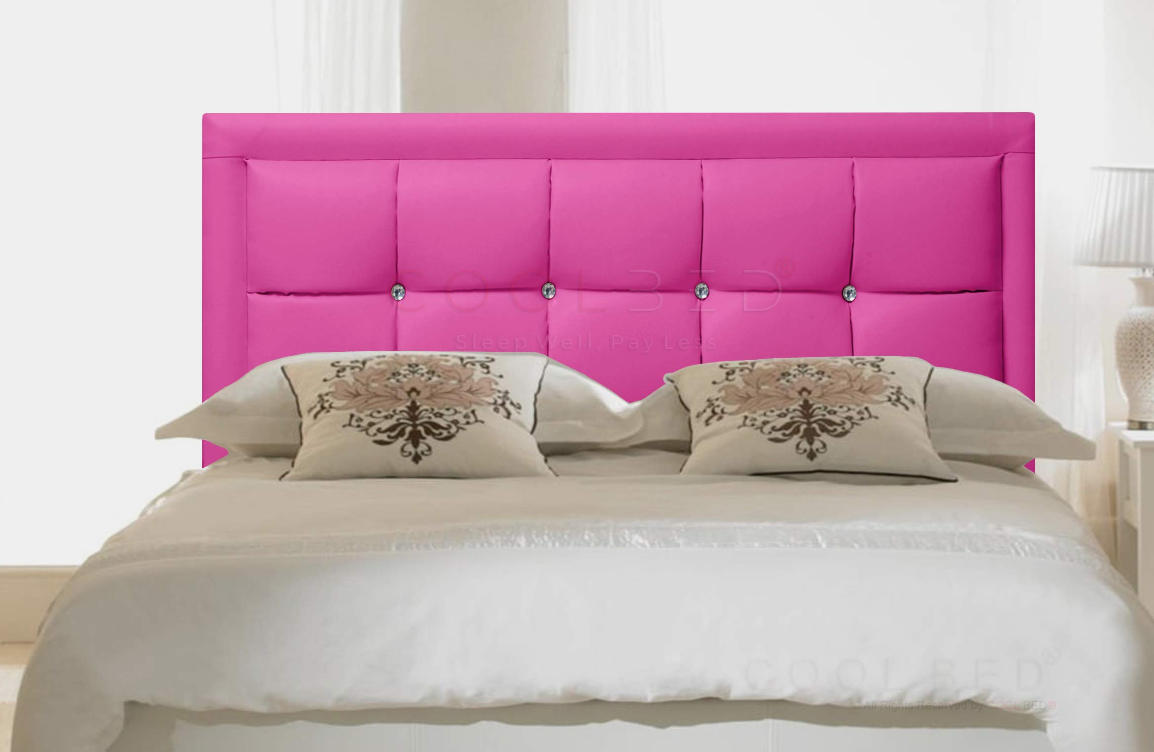 FAUX LEATHER 26" VENICE HEADBOARD FOR DIVAN BED BASE (Pink, 4FT - SMALL DOUBLE)