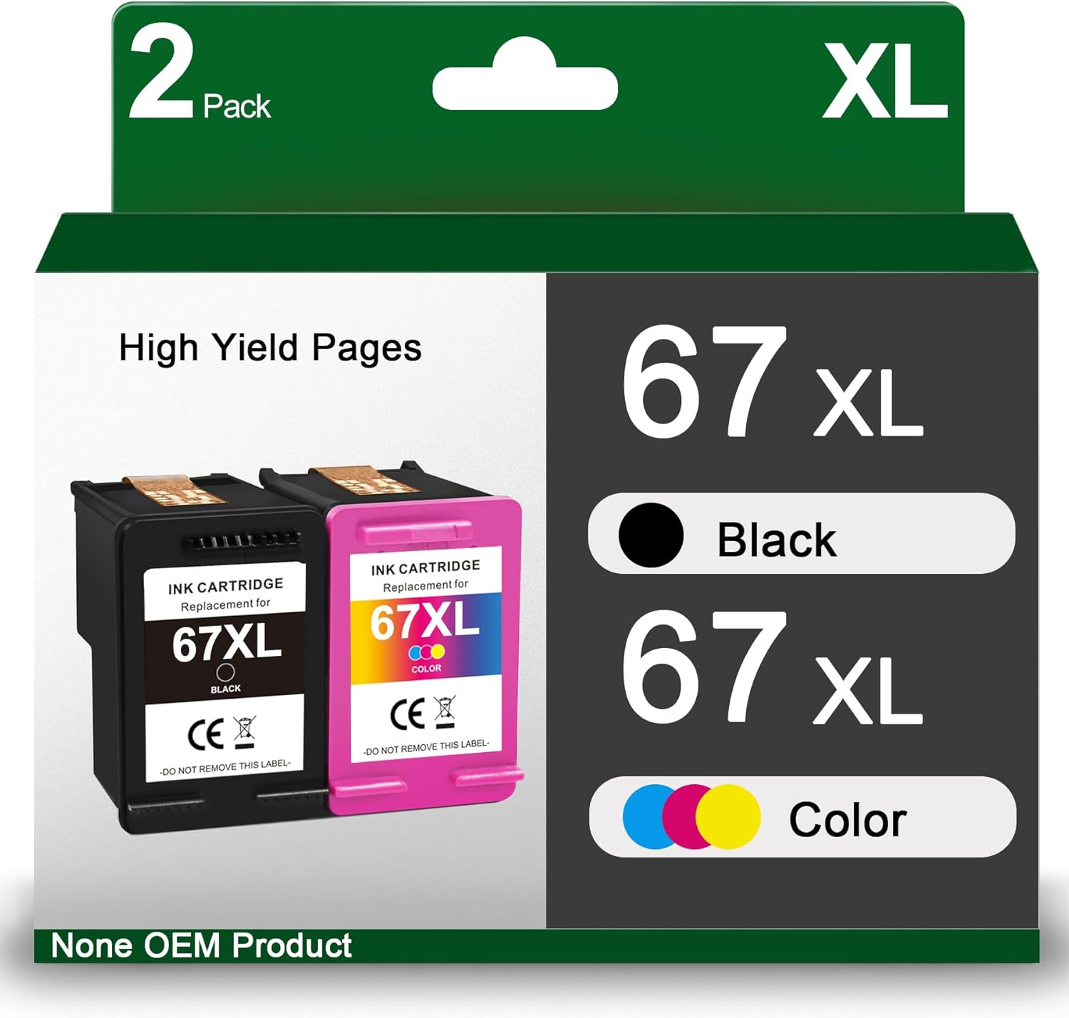 67XL Ink Cartridge Replacement for HP 67XL 67XL Black Color Combo Pack for Printer HP DeskJet 2724 2755 2755e 4155 Envy 6455 6055 6075 (2 Pack)