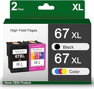 67XL Ink Cartridge Replacement for HP 67XL 67XL Black Color Combo Pack for Printer HP DeskJet 2724 2755 2755e 4155 Envy 6455 6055 6075 2 Pack