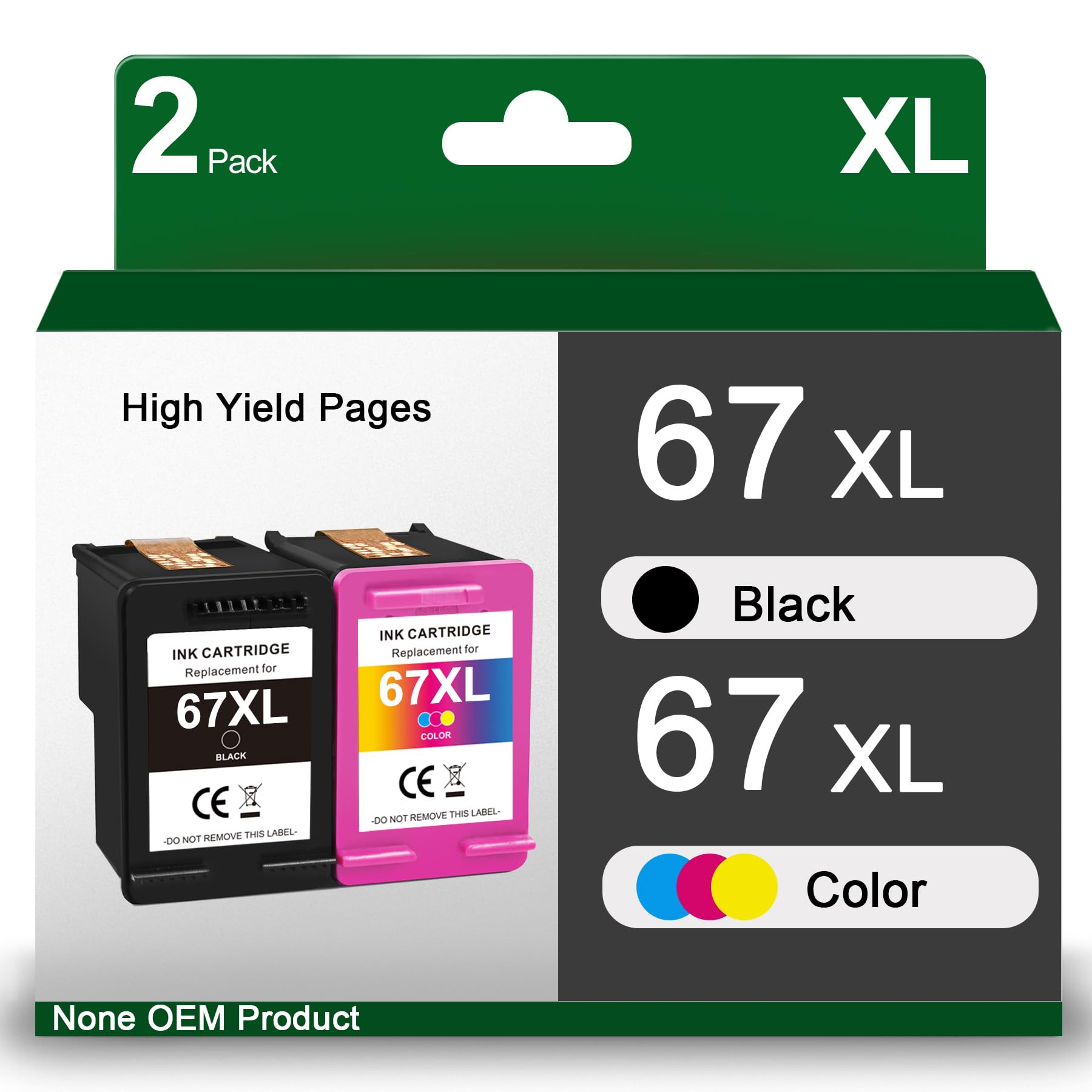 67XL Ink Cartridge Replacement for HP 67XL 67XL Black Color Combo Pack for Printer HP DeskJet 2724 2755 2755e 4155 Envy 6455 6055 6075 (2 Pack)