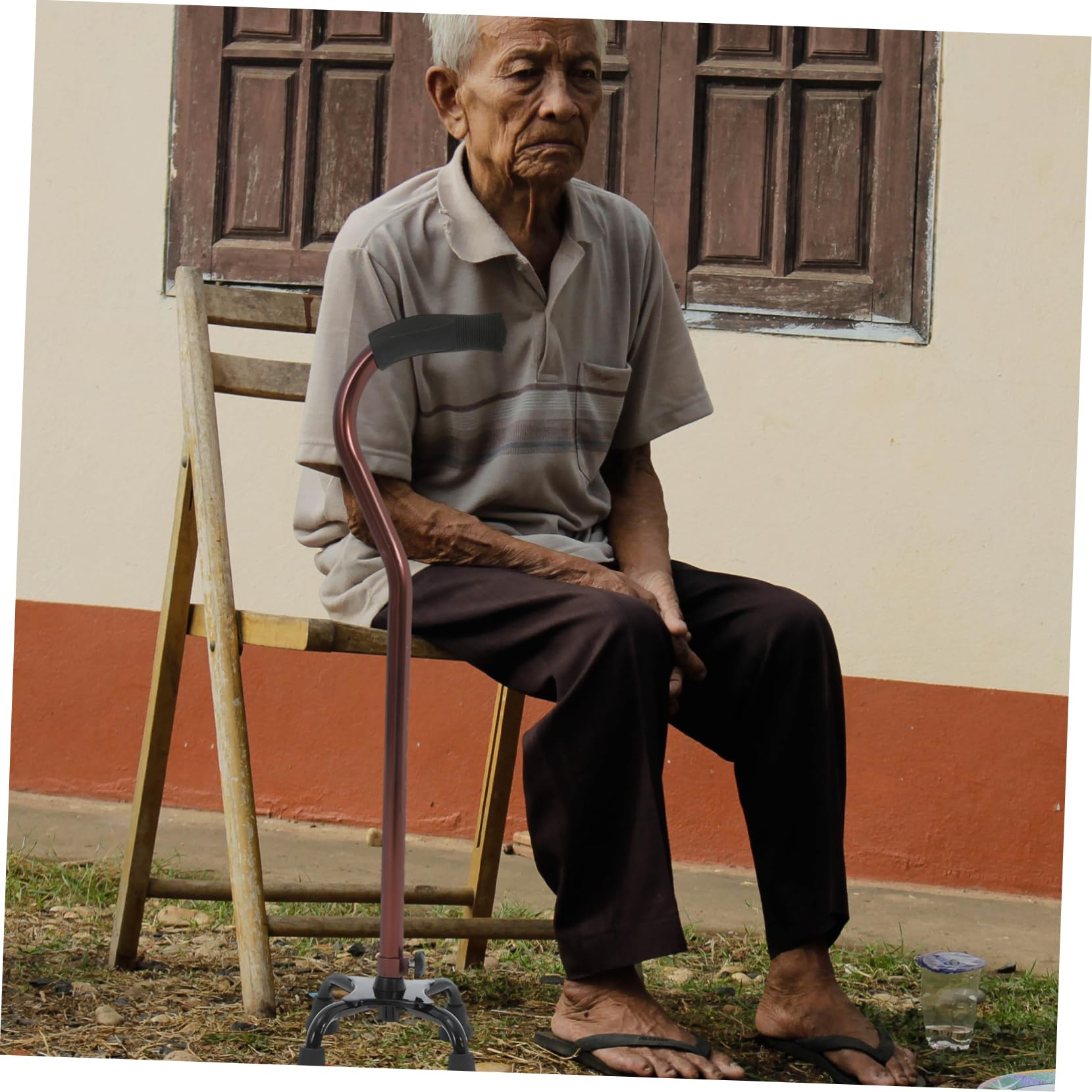 Bastón de Cuatro Patas de Aluminio Negro Empuñadura Recta