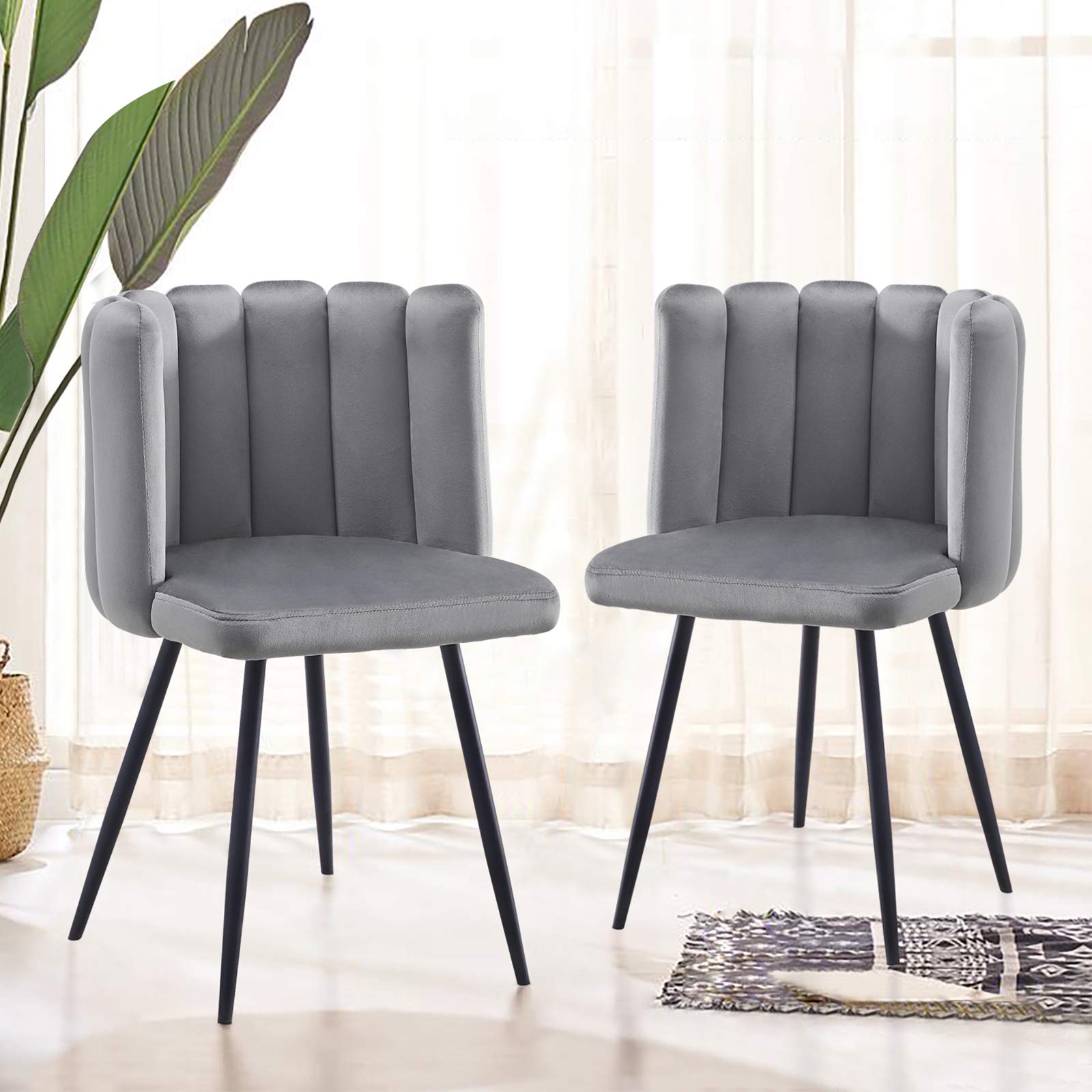 CLIPOP Velvet Dining Chairs Set of 2 Vanity Chair with Petal Back and Metal Legs, Modern Makeup Chair for Bedroom Dressing Table Kitchen Living Room โ image 1