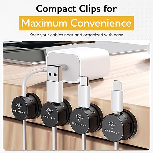 Miniatura 7 de Clips magnéticos para cables a presión, paquete de 6, soportes de cable de rotación de 360 grados para escritorio, dormitorio, oficina, organización