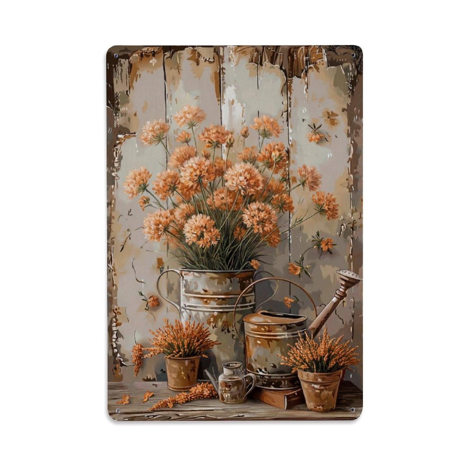 Vintage Flower Bunch Asclepias Pastoral Aesthetics Metal Tin Sign