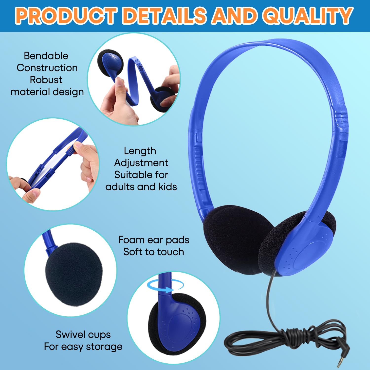 Auriculares para niños, paquete de 25 unidades para escuela, aula, estudiantes, niños, niñas, adolescentes y adultos, juego de auriculares de computadora con cable al por mayor para biblioteca, museos
