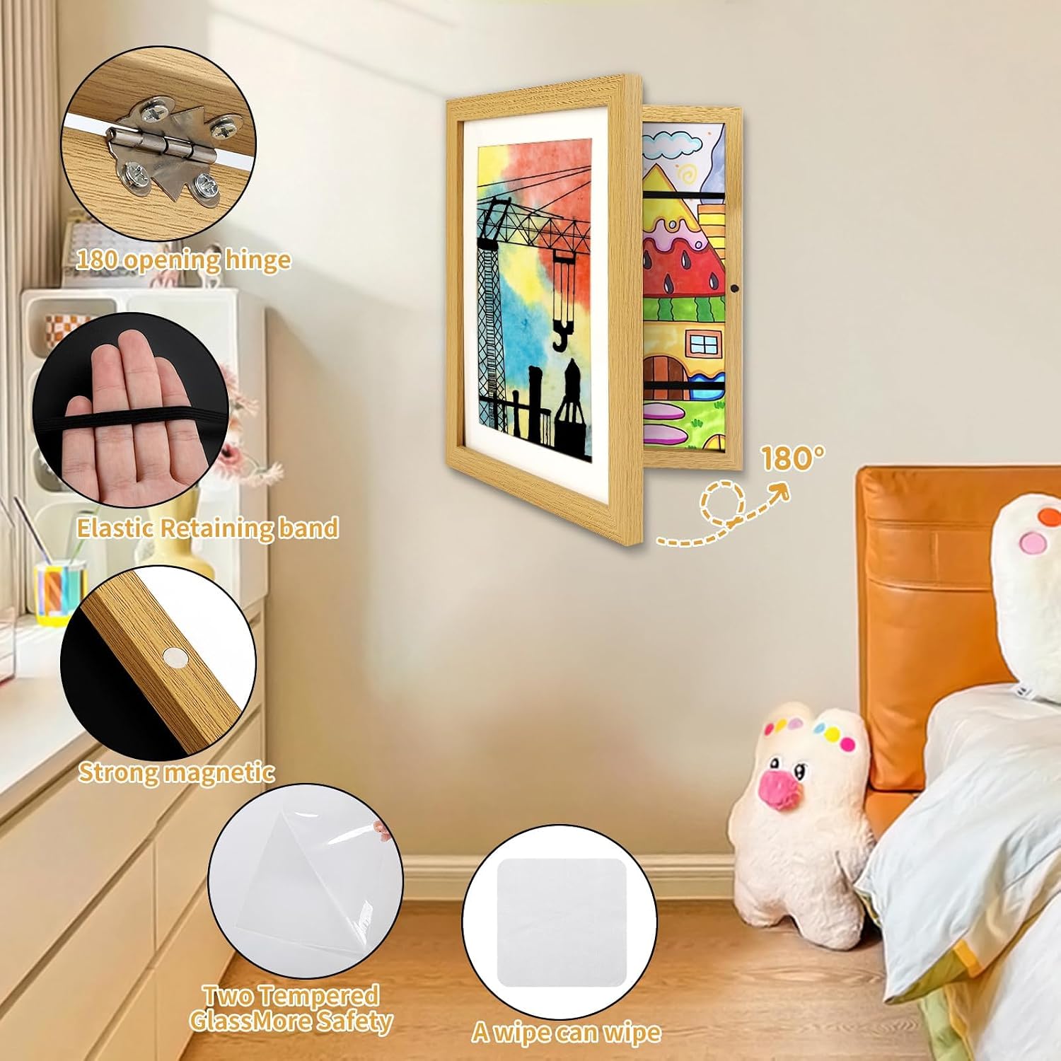 Kids Art Frames Front Opening A4, Childrens Artwork Display Picture Frame, Display Pictures in Portrait or Landscape, Artwork Display Storage Frames For Children Drawing Crafting,Holds 100 Paper Pcs