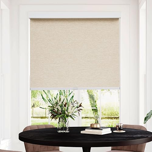 Miniatura 5 de Persilux Persianas enrollables sin cordón para ventanas (caqui de 22 x 72 pulgadas), tela tejida natural, protección UV, aislamiento térmico,