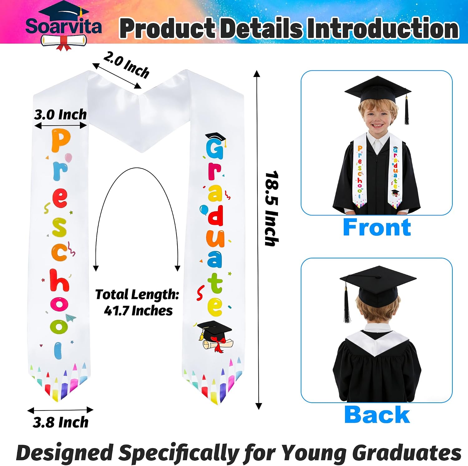 Kindergarten & Preschool Graduation Stole 2026, Unisex Pre K Graduation Sash for Boys & Girls, 2026 Graduation Gift