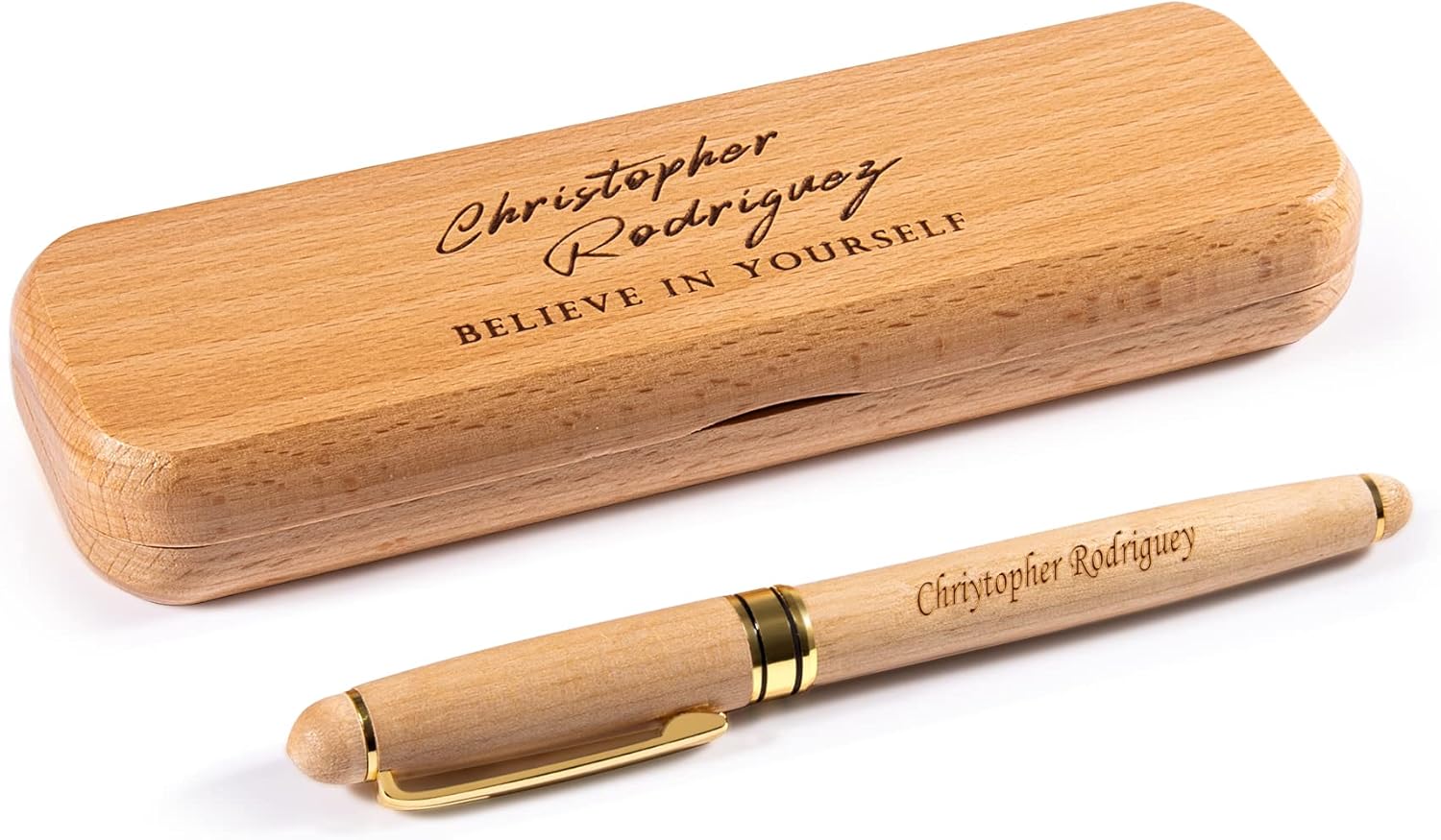 Fanery Sue Engraved Custom Pen Set for Men Women, Personalized Ballpoint Pen & Pencil Sets, Customized Red Maple Wood Pen Set Gift for Friends/Teachers/Students/Graduates(Red-Style5)