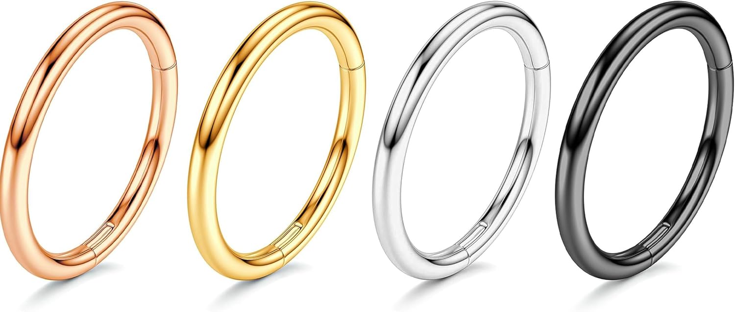 4PCS 316L Surgical Steel Septum Nose Rings Piercings for Women Men Helix Piercing Jewelry Conch Hypoallergenic Dainty Hoop Earring Pack