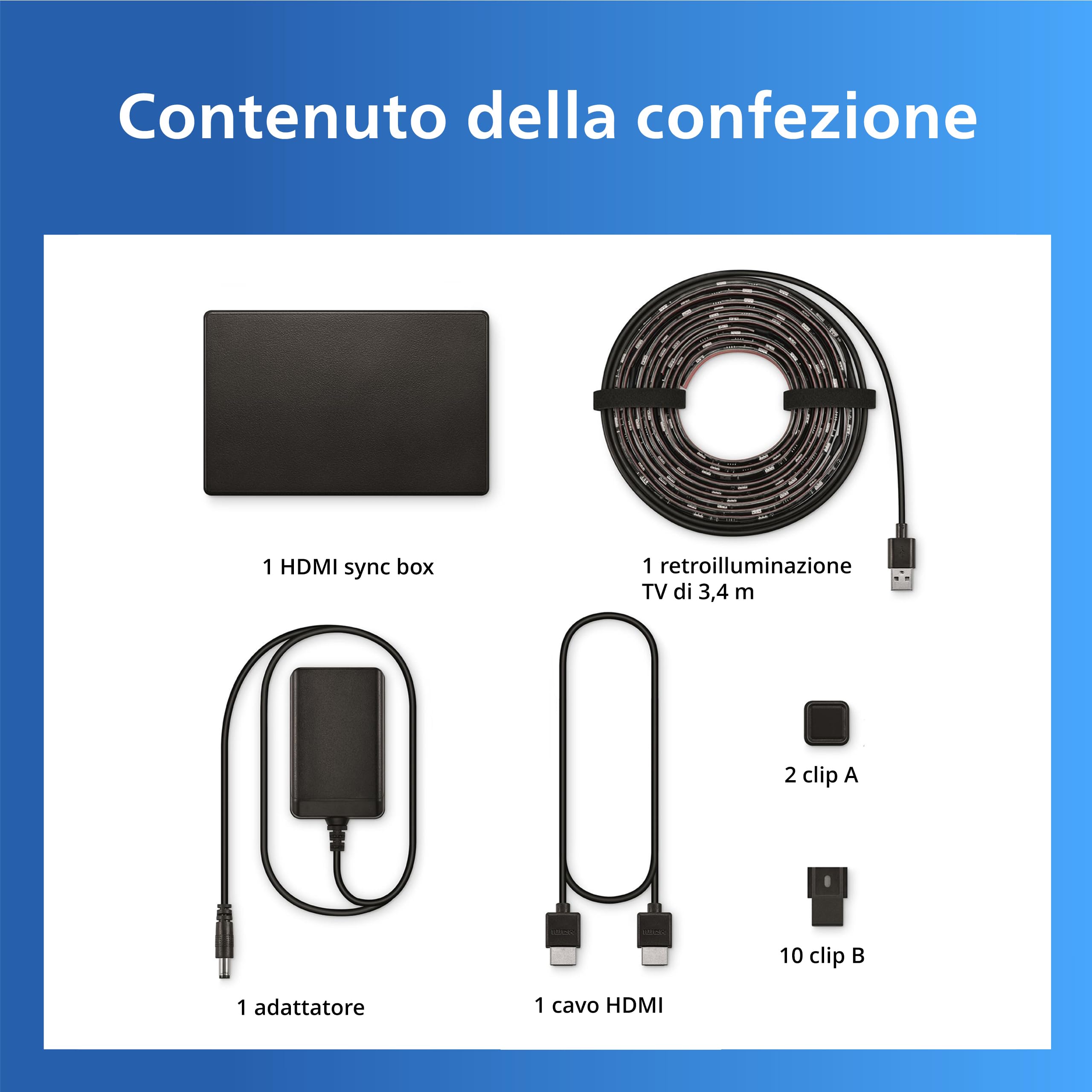 Philips Smart Lighting HDMI Sync Box, Striscia LED RGBIC per TV 75-85" | Luce dietro TV, Dimmerabile, Sincronizzazione con film e musica, HDMI 2.0 4K a 60 Hz, Smart Home, Compatibile con WiZ