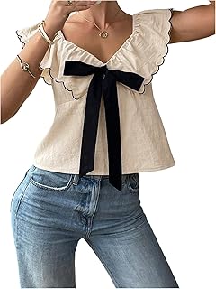 Blusa de novia con lazo frontal para mujer, manga casquillo con volantes, blusa corta elegante