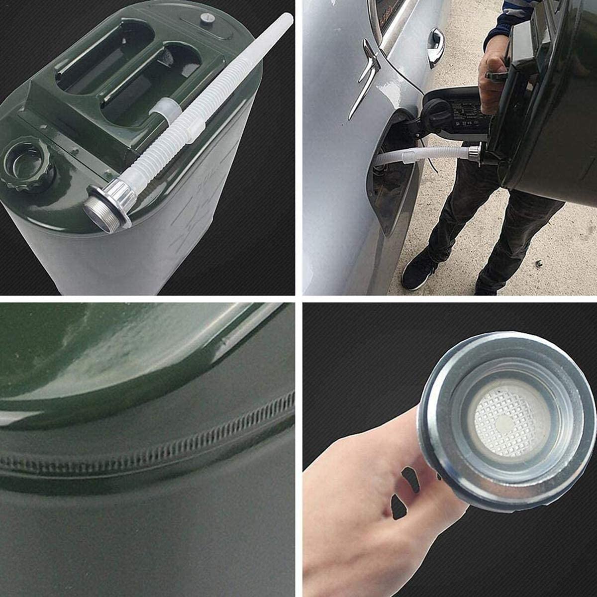 Bidon en métal, bidon d'essence et de diesel, bidon d'essence 5L/10L/15L/20L/25L/30L avec bec flexible et 3 poignées pour voitures, camions et bateaux,30L