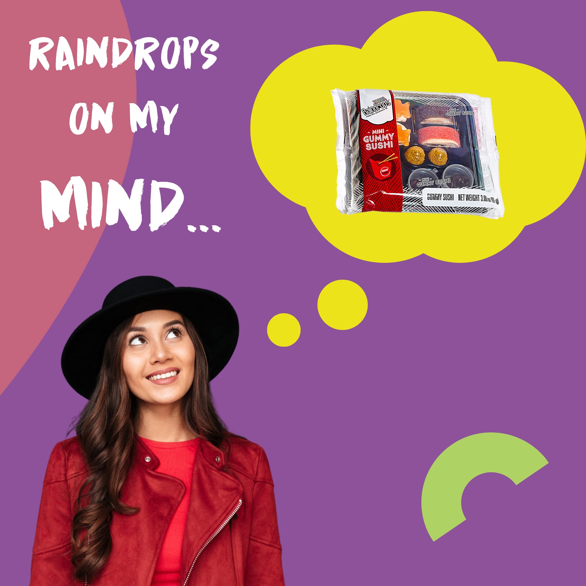 Raindrops Gummy Candy Sushi Mini Bento Box of Sushi Rolls and Garnishes