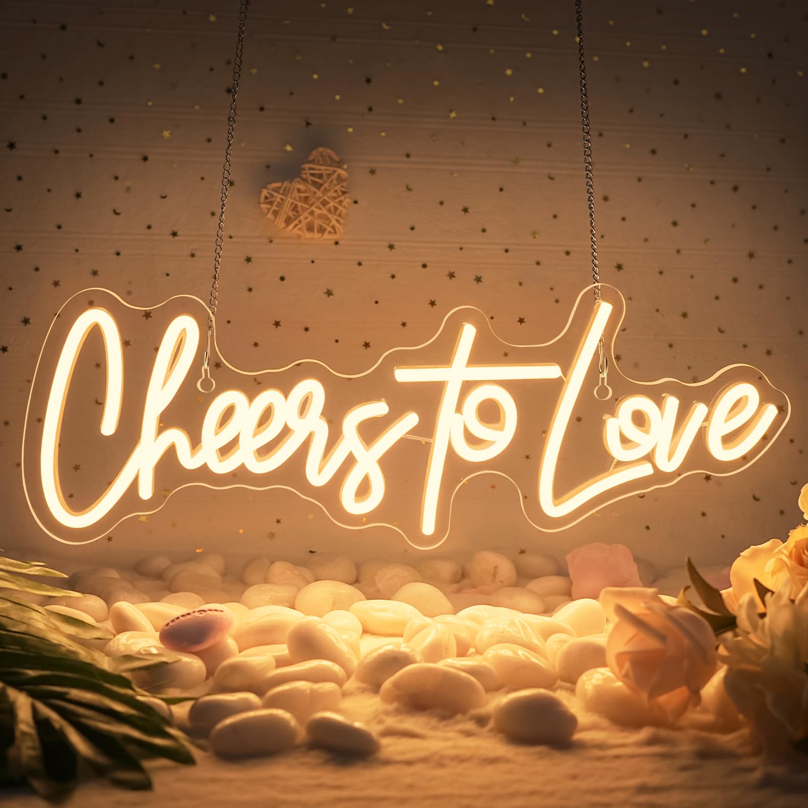 Looklight Cheers to Love Enseignes au néon Blanc chaud Conduit Néon Lumière Alimenté par USB Lettres acryliques Cheers Led Sign pour chambre à coucher Mariage Anniversaire Proposition Décor