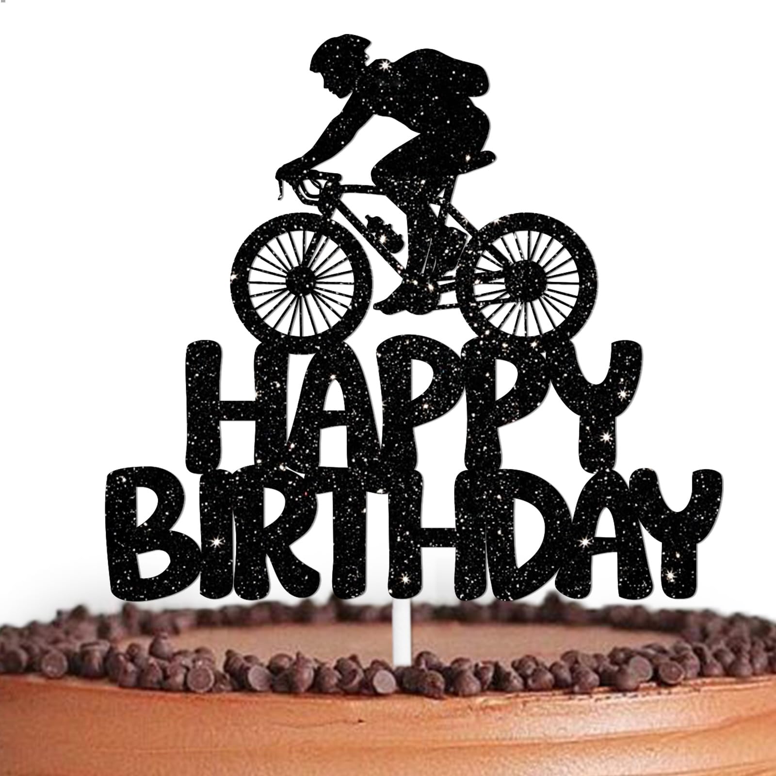 Black Glitter Ride Bike Happy Birthday Cake Topper Cheer to Cycling Sports Theme Decor Supplies Men Women Happy Birthday Party Decorations