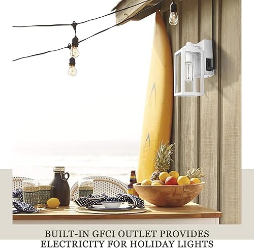 Miniatura 5 de zeyu ZW27BS-P+G WH - Iluminación de pared exterior con sensor de atardecer a amanecer, aplique de pared exterior con salida GFCI integrada, aluminio