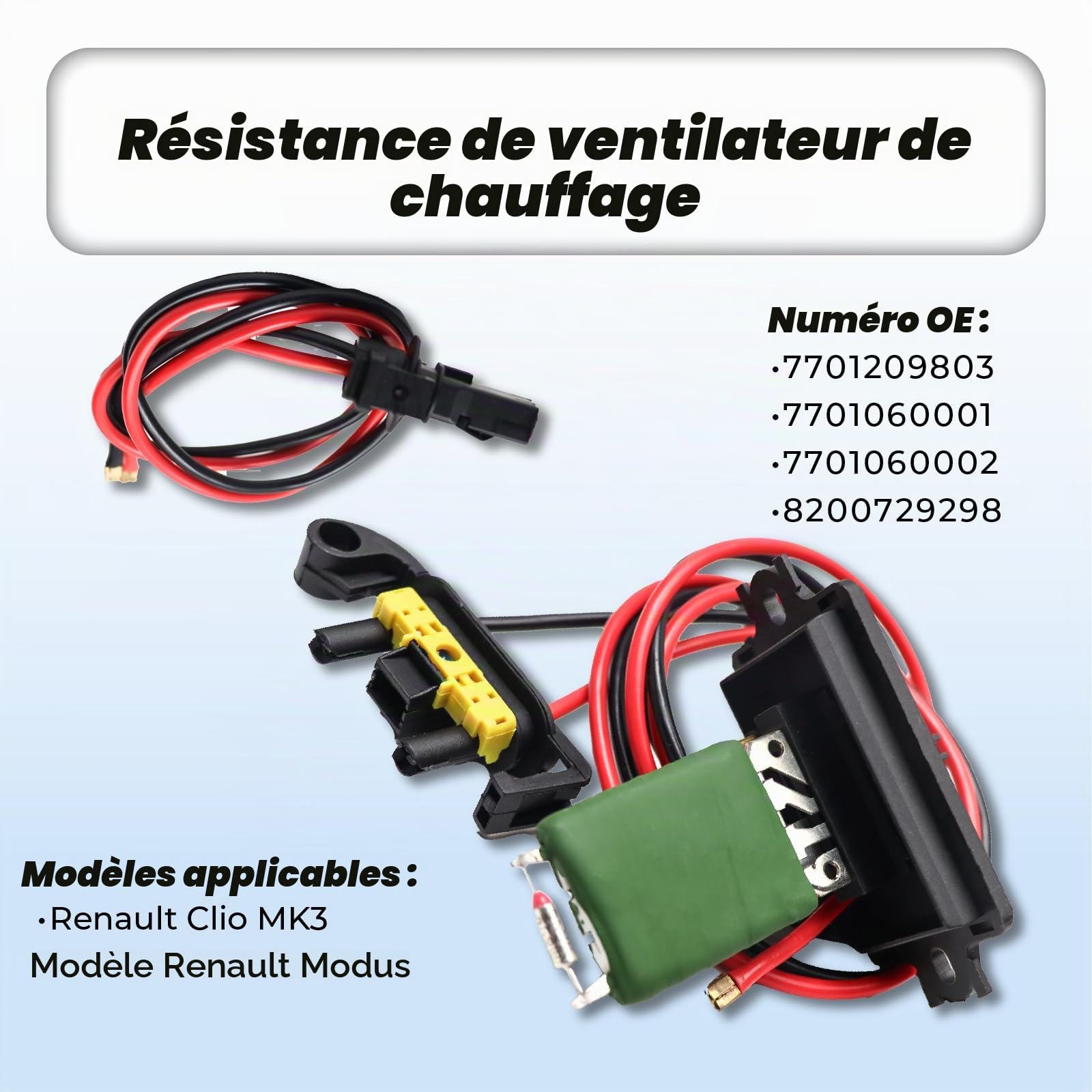 Kit de Résistance Chauffage de Ventilation 7701209803 Moteur Soufflerie avec Faisceau de Câblage Compatible avec MK3, Clio 3, Scenic 2, Grand Modus