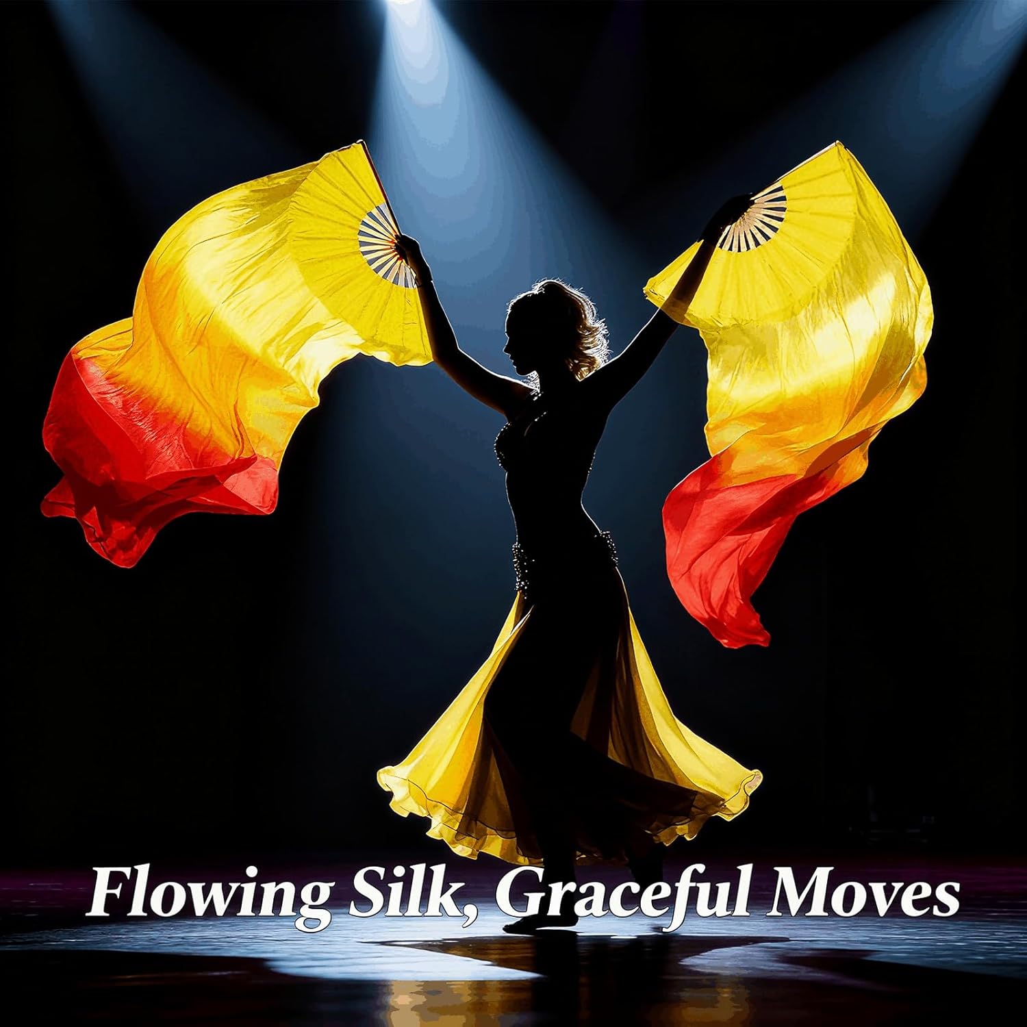 4 Pairs 5.91 FT / 1.8M Belly Dance Fans, Long Faux Silk Bamboo Veil Fans for Dancing with Gradient Colors, Left & Right Hand Fan Veils for Women Line Dancing & Performance