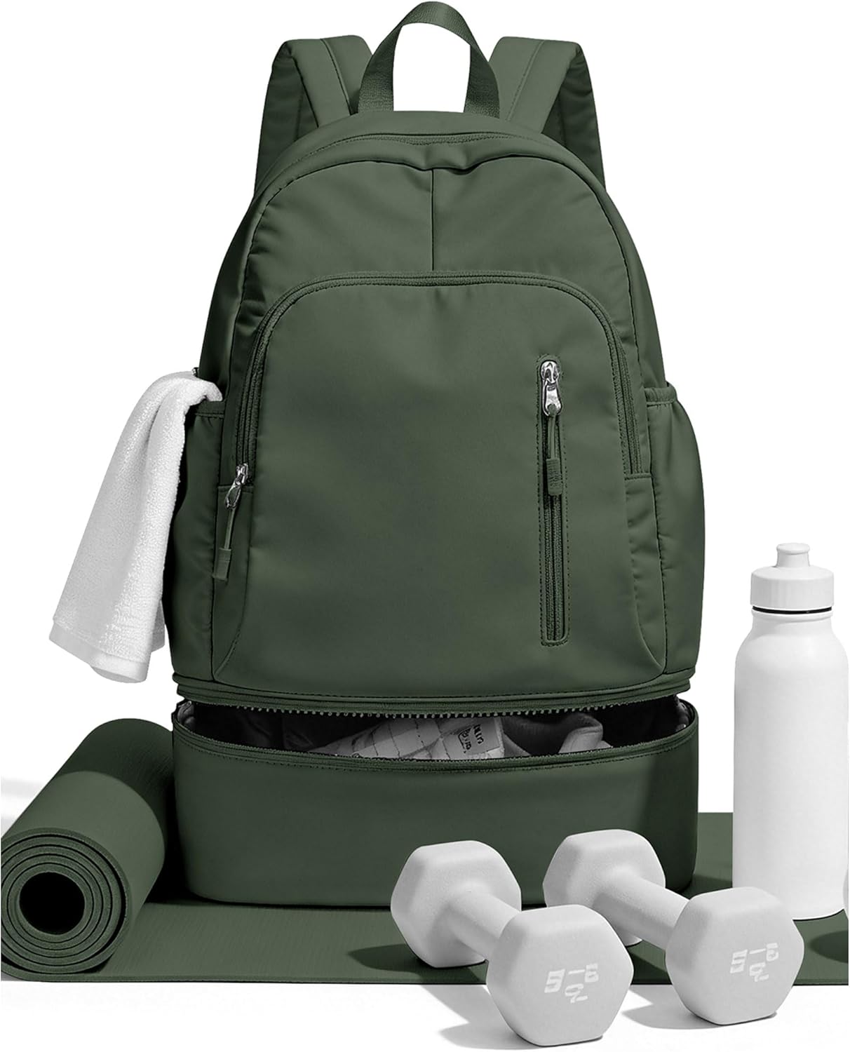 BJLFS Small Gym Backpack for Women Men, Waterproof Gym Track Bag with Expandable Shoe Compartment, Lightweight Mini Casual Daypack Sports Back Pack for Travel Hiking Dance Yoga Fitness Track, Green