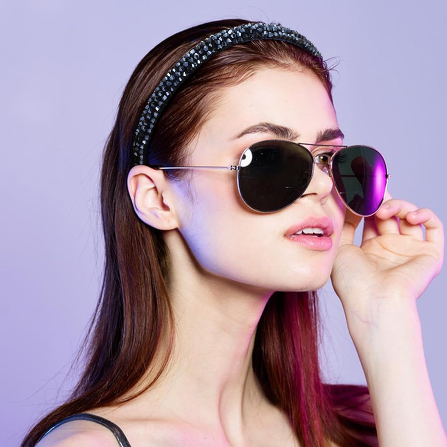 Sparkly Crystal Rhinestone Headbands, 4 Rows Navy Crystal Diamond Beaded Hair Hoop Fashion Non Slip hairbands Bling Cute for Women Wedding Holiday Party - Image 7