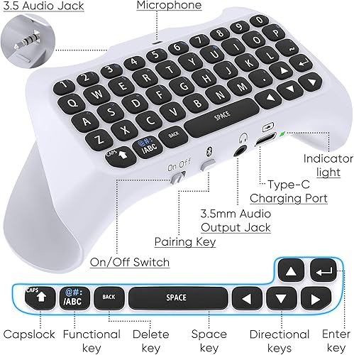 Miniatura 4 de Teclado de control inalámbrico para PS5, Bluetooth 3.0 Mini Gamepad portátil Chatpad con altavoz integrado y conector de audio de 0.138in para