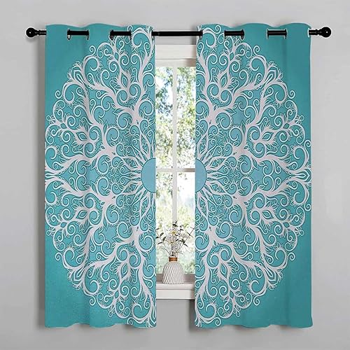 Cortinas para cocina - Cortinas turquesa para oscurecer la habitación, 55 pulgadas de ancho por 45 pulgadas de largo, 2 paneles