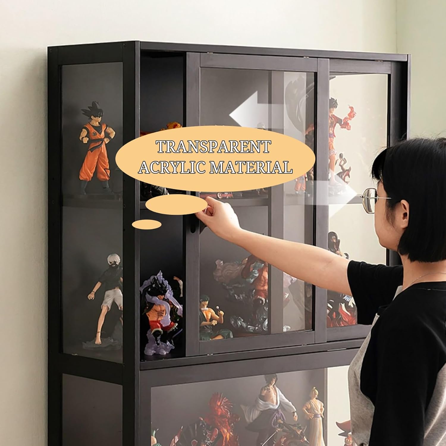 Display Cabinet, Glass Display Cabinet, Width: 80CM Showcase Storage Box Locker, Floor Height: 140/170CM, Cabinet Doors can be Flipped and hovered, Easy to Clean (Color : C, Size : 170CM)