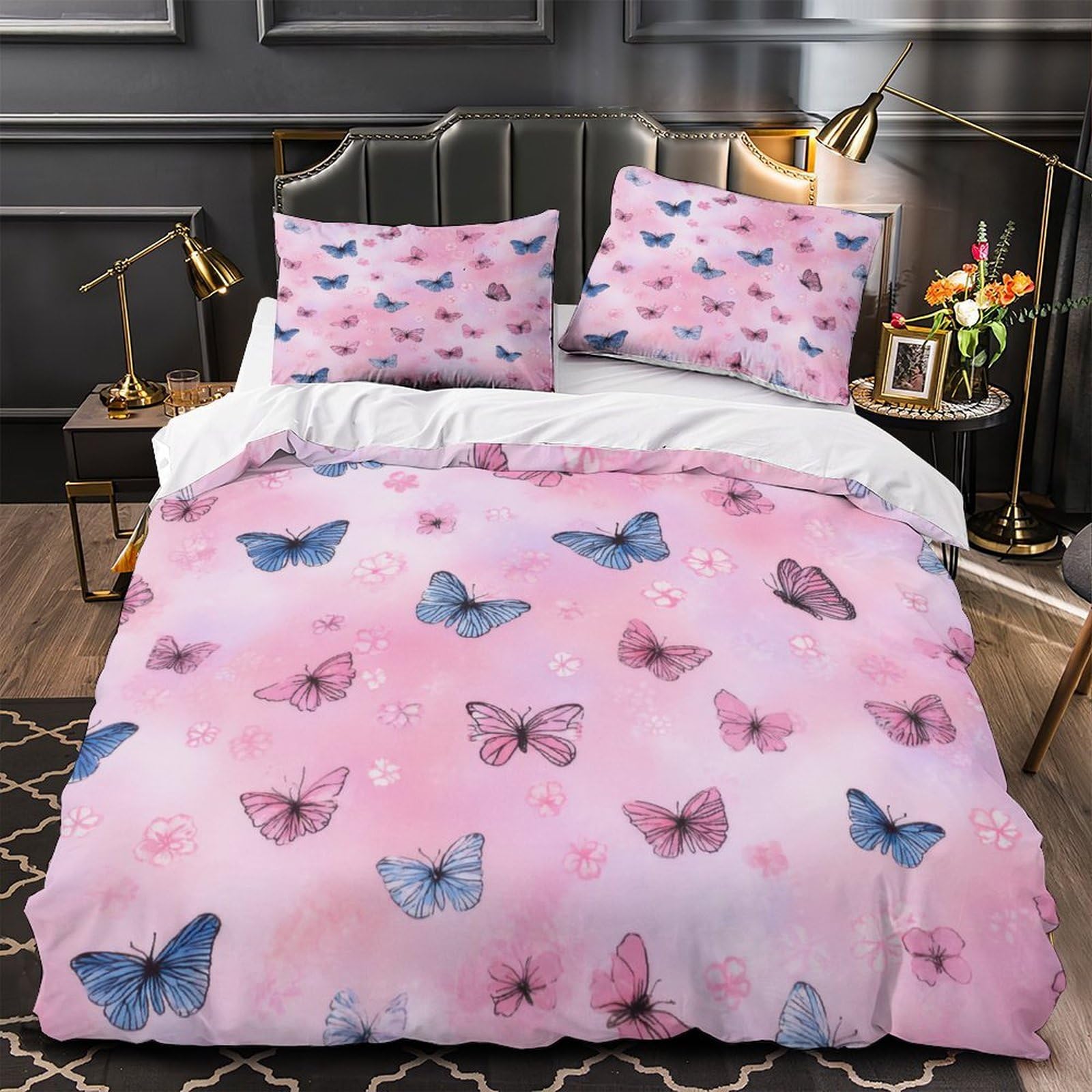 Parure de lit pour chambre d'enfant motif papillon féerique