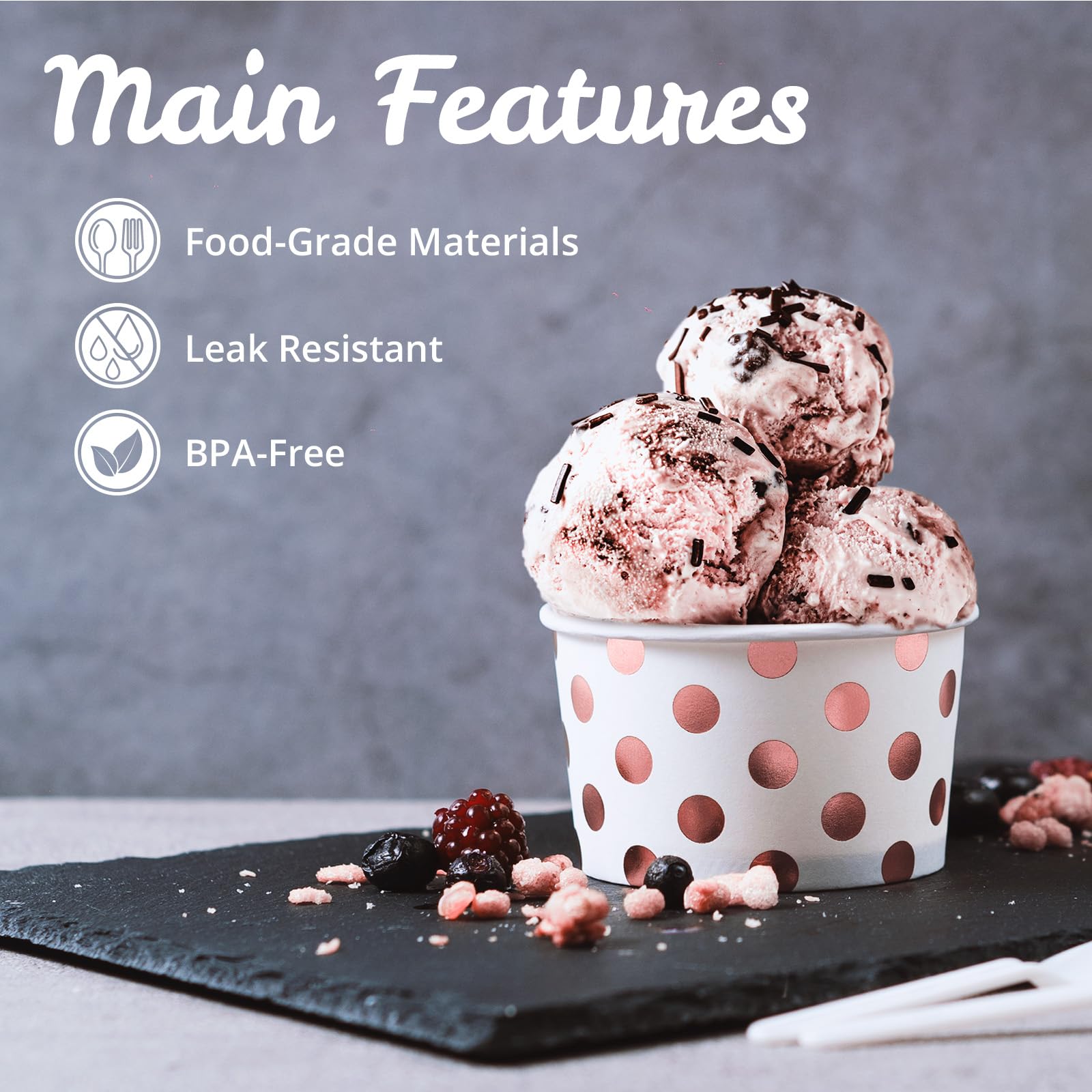 MATICAN Bicchieri di carta per gelato – 100 ciotole da dessert usa e getta da 155,9 g con pois in lamina d'oro rosa