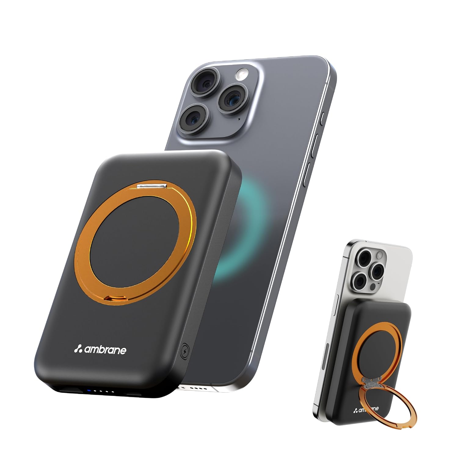 Ambrane MagSafe Wireless 10000mAh Fast Charging Power Bank with Mobile Stand, Strong Magnet, 22.5W Output for iPhone 12 & Above, Android & Other Qi Enabled Device + Magnetic Ring (Mount, Black) Ambrane MagSafe Wireless 10000mAh Fast Charging Power Bank with Mobile Stand, Strong Magnet, 22.5W Output for iPhone 12 & Above, Android & Other Qi Enabled Device + Magnetic Ring (Mount, Black)