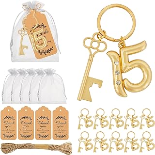 24Pcs 15th Quinceañera Key Bottle Openers Keychain Bulk 15 Birthday Party Favors, 15th Beer Key Chain Ring Bottle Opener Wedding Anniversary Return Gifts Decorations or Souvenirs for Guests