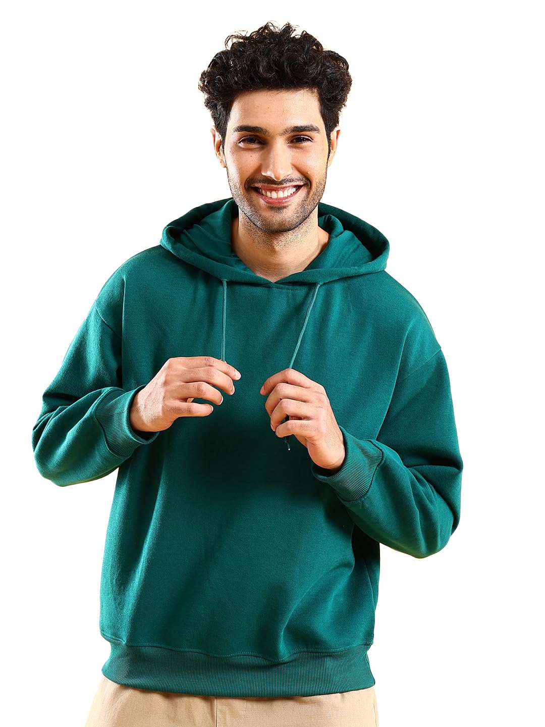 the indian garage co Green Regular Fit Solid Pullover Hooded Sweatshirt-picture-44