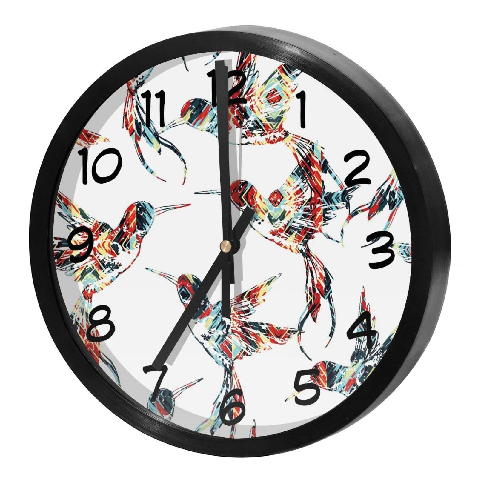 Horloge murale silencieuse à quartz motif colibri tropical de 30 cm pour salon et bureau