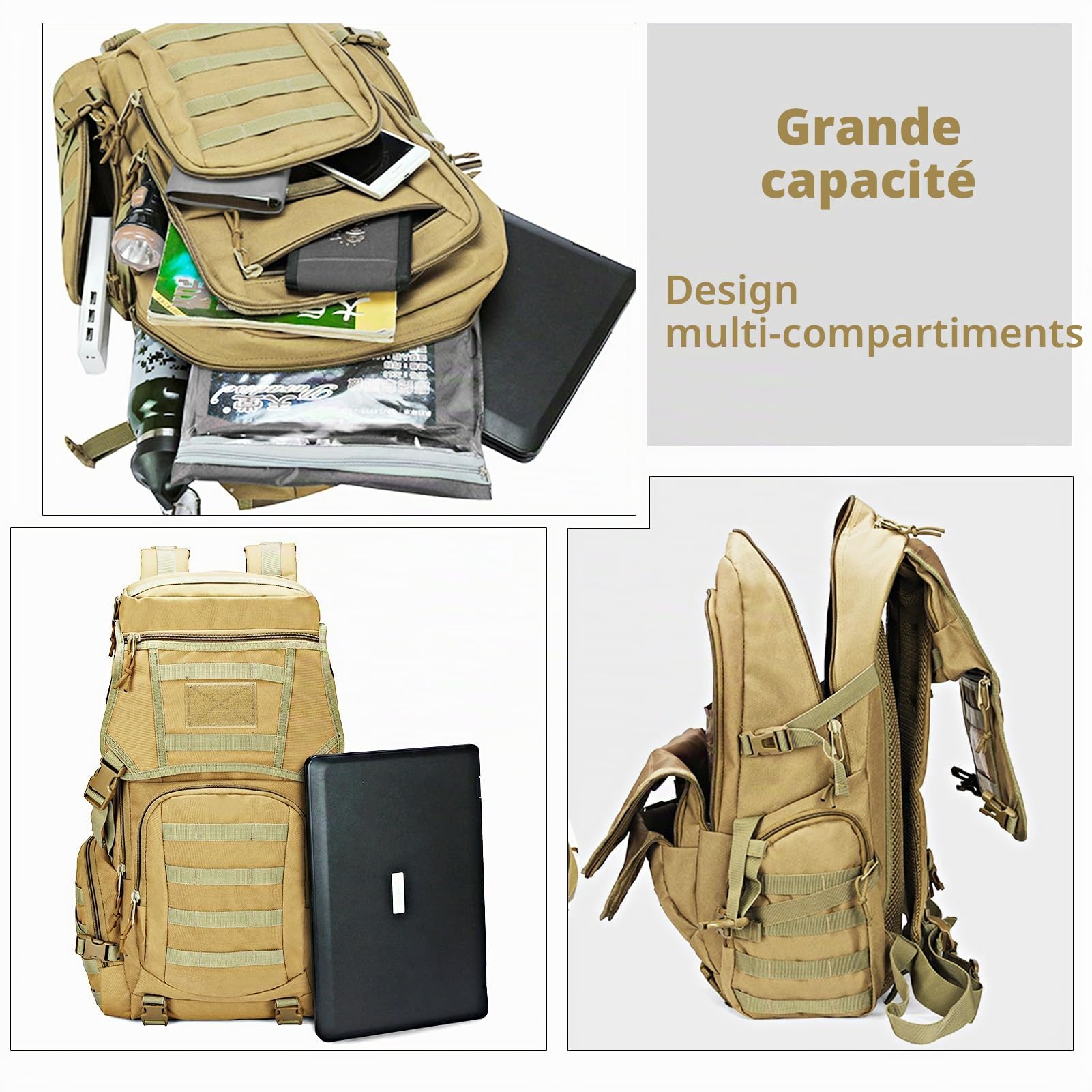 RAPIDSKY Sac à Dos Tactique Randonnée Durable à Grande Capacité (35L/50L) - Sac à Dos Étanche pour Extérieures 1-3 Jours avec MOLLE, Idéal Randonnée Camping