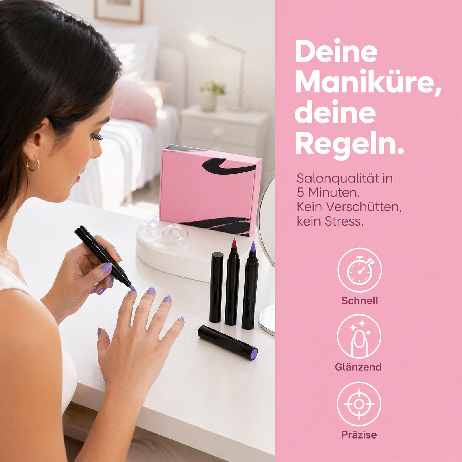 Nolynails nagellack stift, 5 Marker Nagellackstifte für Näge - Nagellack Schnelltrocknend Wasserbasis, Nail Arts Pen Ohne UV Lampe, Einfach und Präzise Fünf Farben (15Pc)