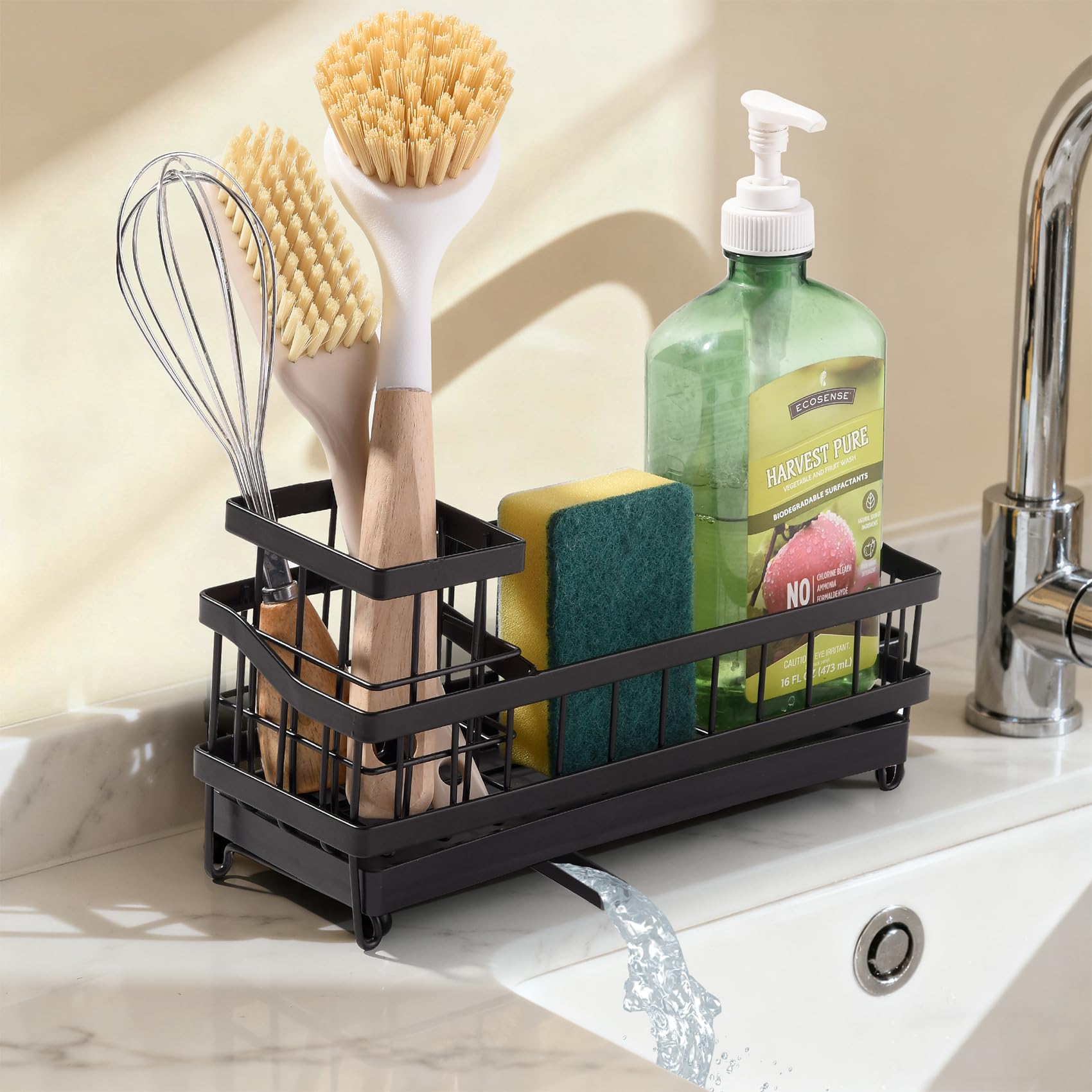 Sponge Holder for Kitchen Sink Sink Caddy Organizer with High Brush Holder Kitchen Countertop Organizers and Storage Essentials