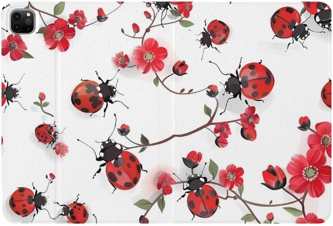 Ladybugs with Red Flowers Printed Case Trifold Stand Protective Cover Compatible with IPAD Pro 20/21/22(11in)