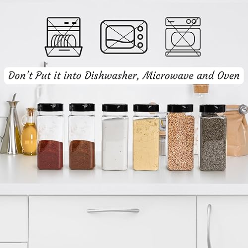 Miniatura 5 de Hacaroa 16 Pack 20 Fl Oz Plastic Spice Jars with Shaker/Pourer Lids, Square Large Empty Seasoning Containers Clear Spice Bottles for Dry Food,