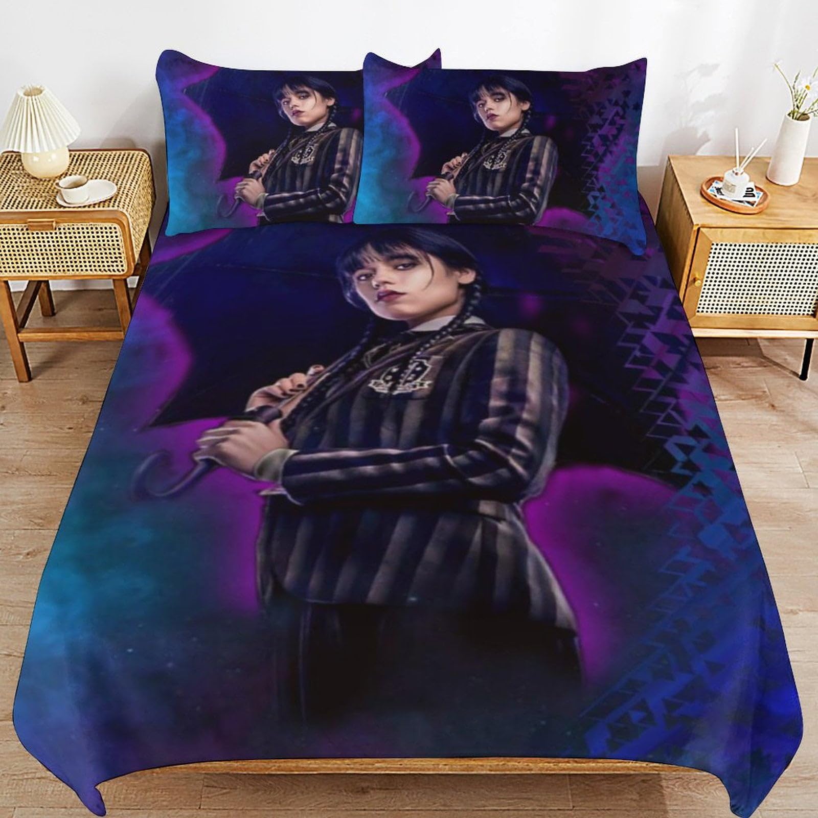 Mercredi Addams Parure de lit 3 pièces avec housse de couette décorative double face