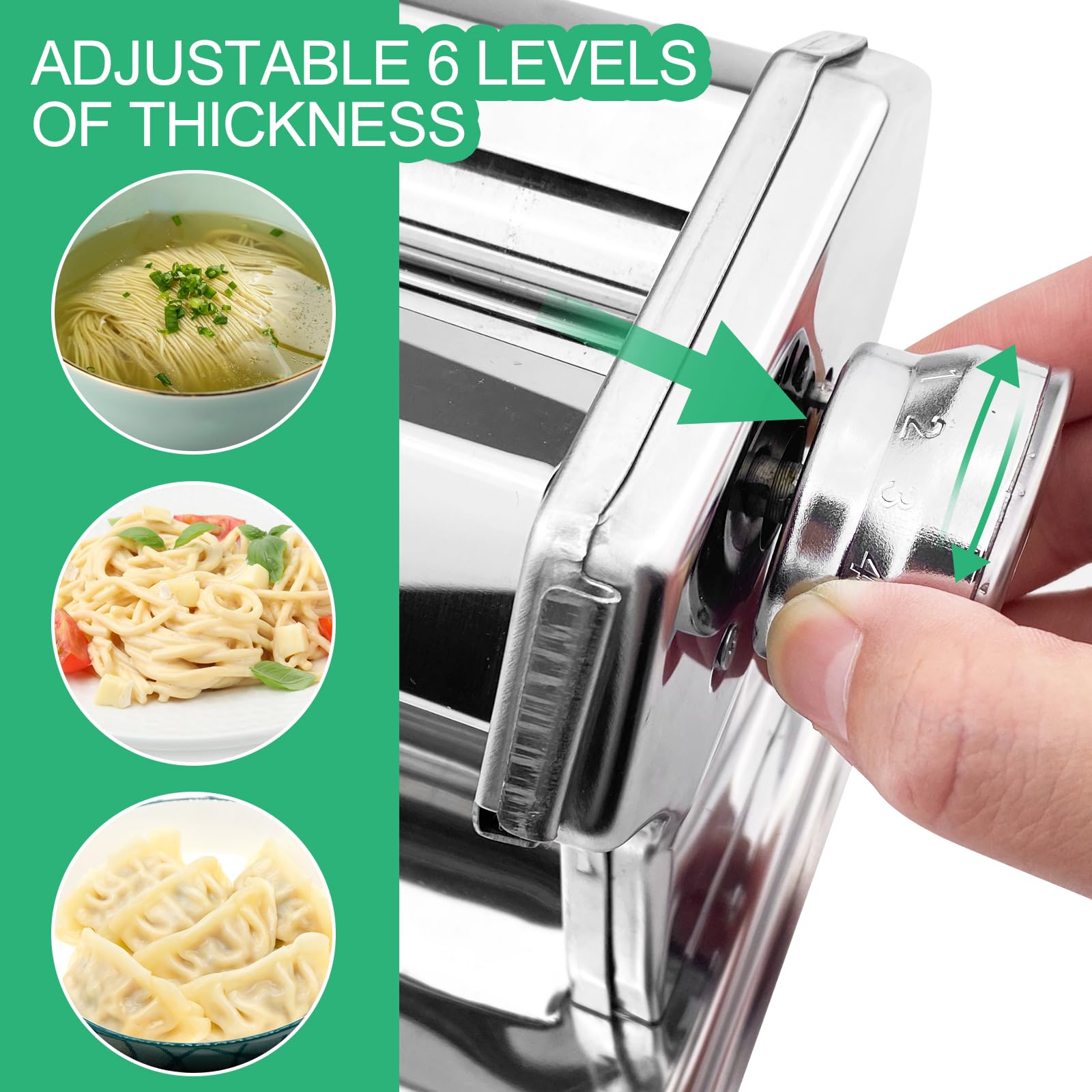 Maquina Para Hacer Pasta, Máquina de Pasta con 6 Grosor Ajustable, Máquina Manual de Pasta Acero Inoxidable, Máquina de Fideos Manual, Maquina para Pasta Fresca, para Espagueti, Lasaña