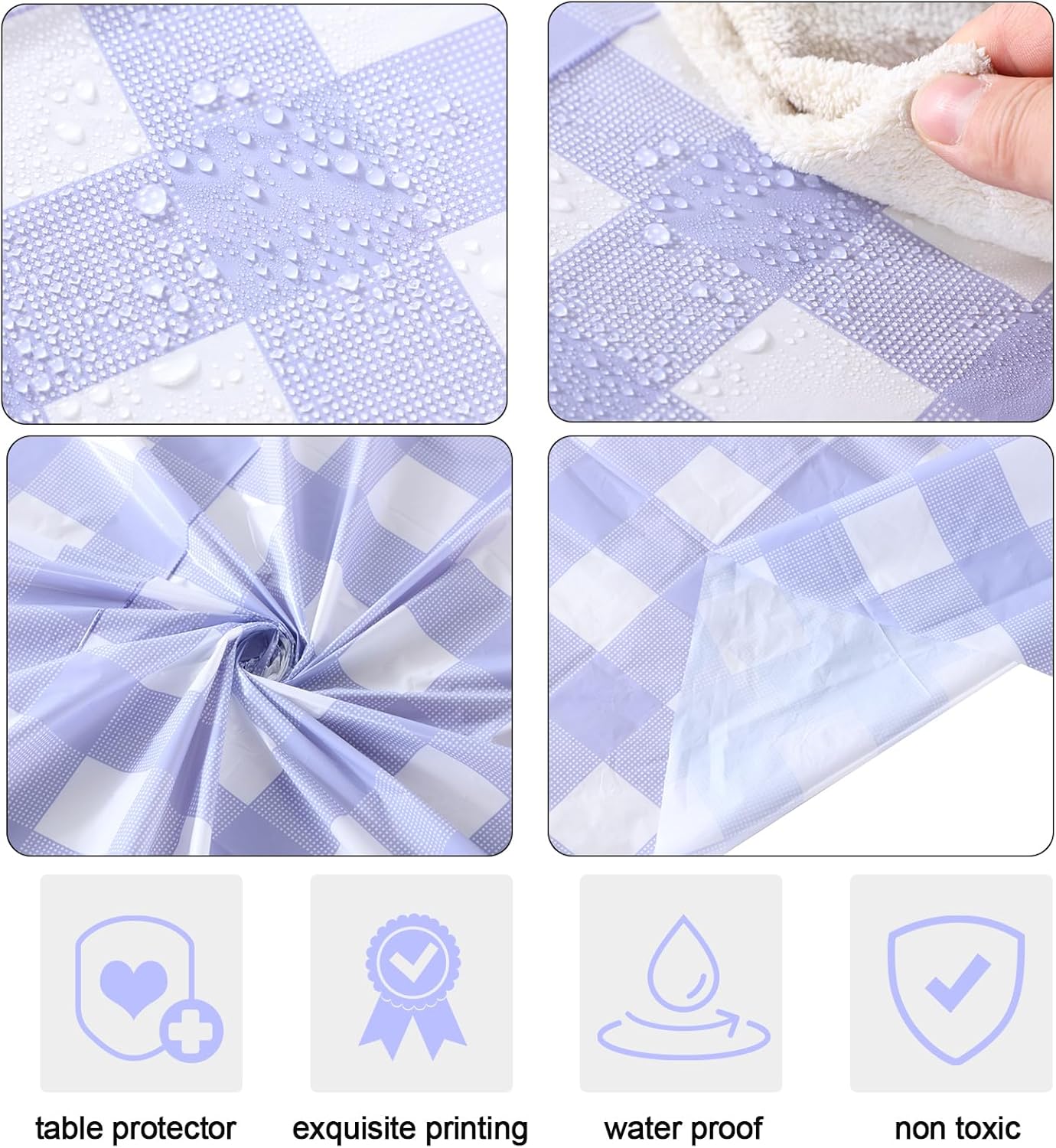 Disposable Checkered Tablecloth Round Plastic Buffalo Plaid Table Cloth 84'' Gingham Tablecover for Picnic Camping BBQ Graduation Party (Multicolor,12 Pieces)