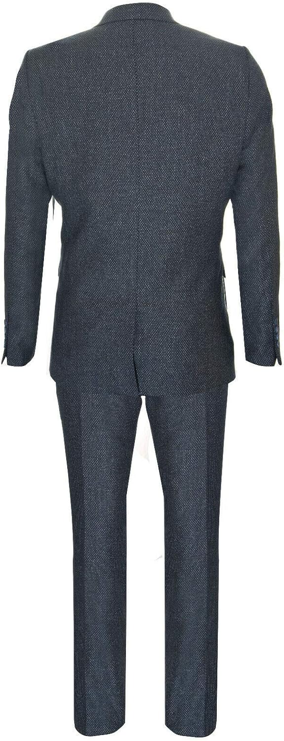 Tru Clothing Mens Blue Wool 3 Piece Suit Double Breasted Waistcoat Tweed 1920s 48/42W