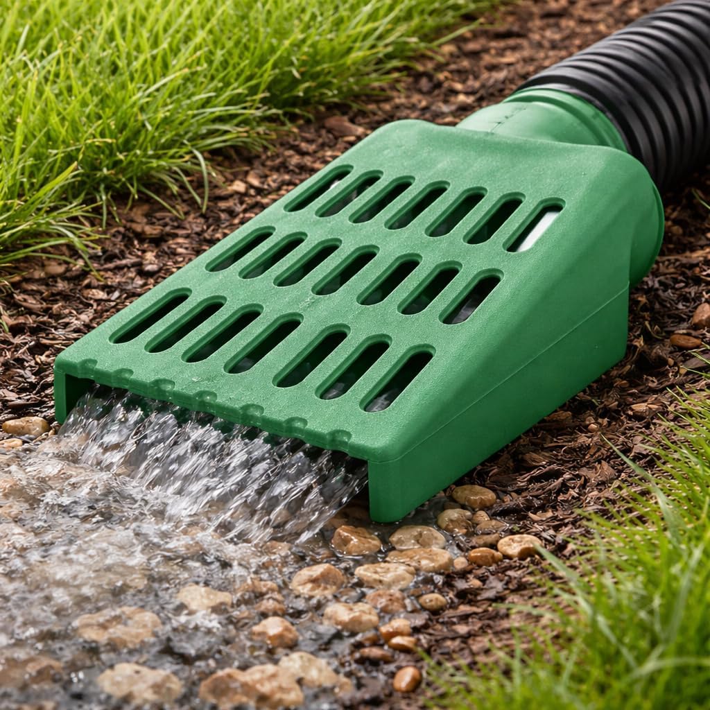 CrawlSpace-DIY Sump Pump Discharge Downspout Extension – Lawn & Yard Drain Grate with Waterproof Protection, Oval Inlet Fits 3″ or 4″ Drain Pipe, Prevents Pop-Up Water Emitters