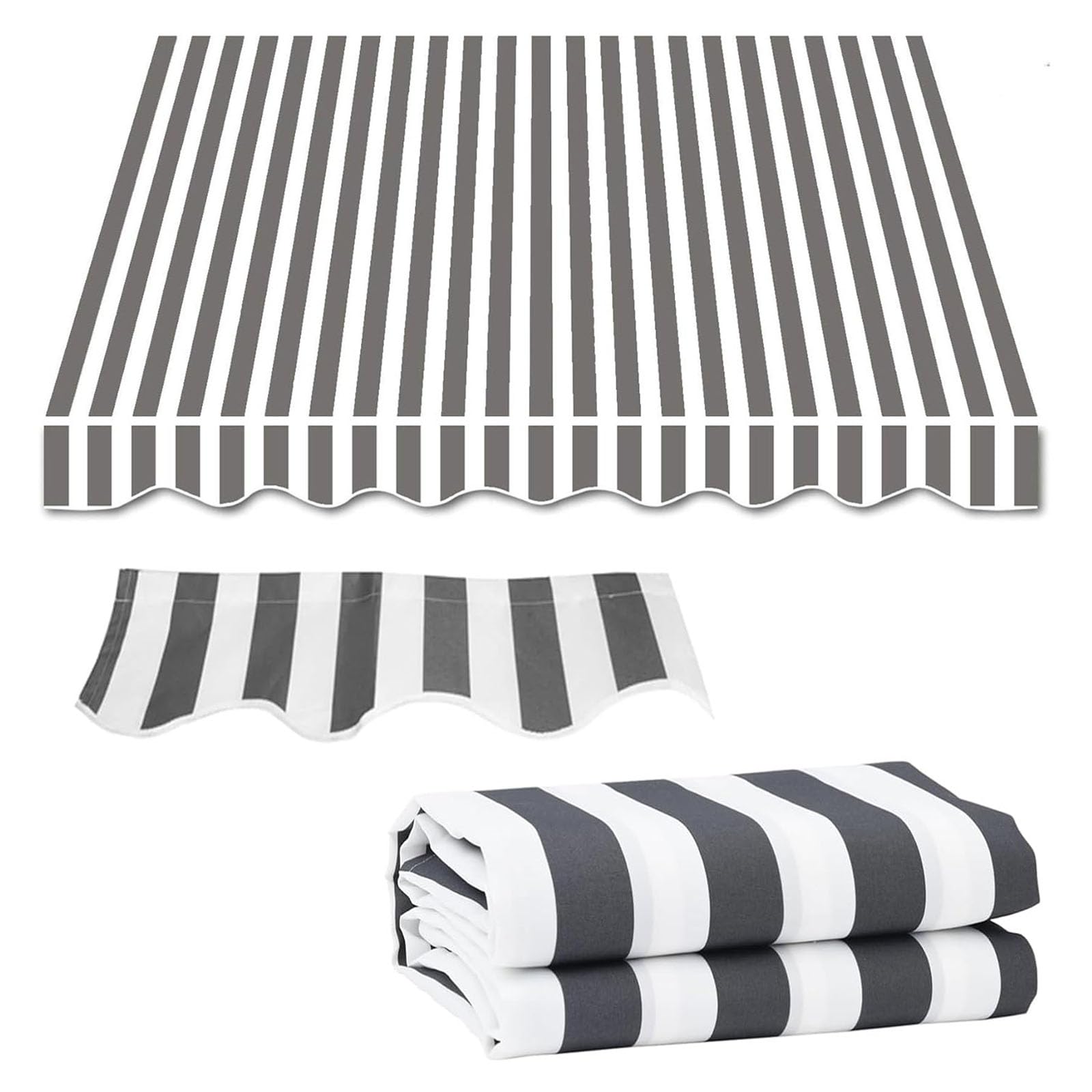 Auvent de terrasse rétractable 3,5m en tissu polyester rayé blanc pour store