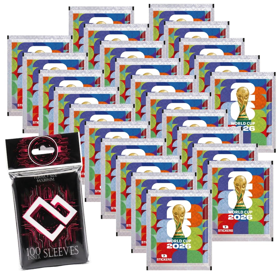 World Cup 2026 Fußball Sticker Set – 25 Original Stickertüten mit 175 Zufallsstickern & 100 Heartglobal Kartenhüllen | Sammelbundle +Heartglobal Versandschutz (Own Brand Bundle)