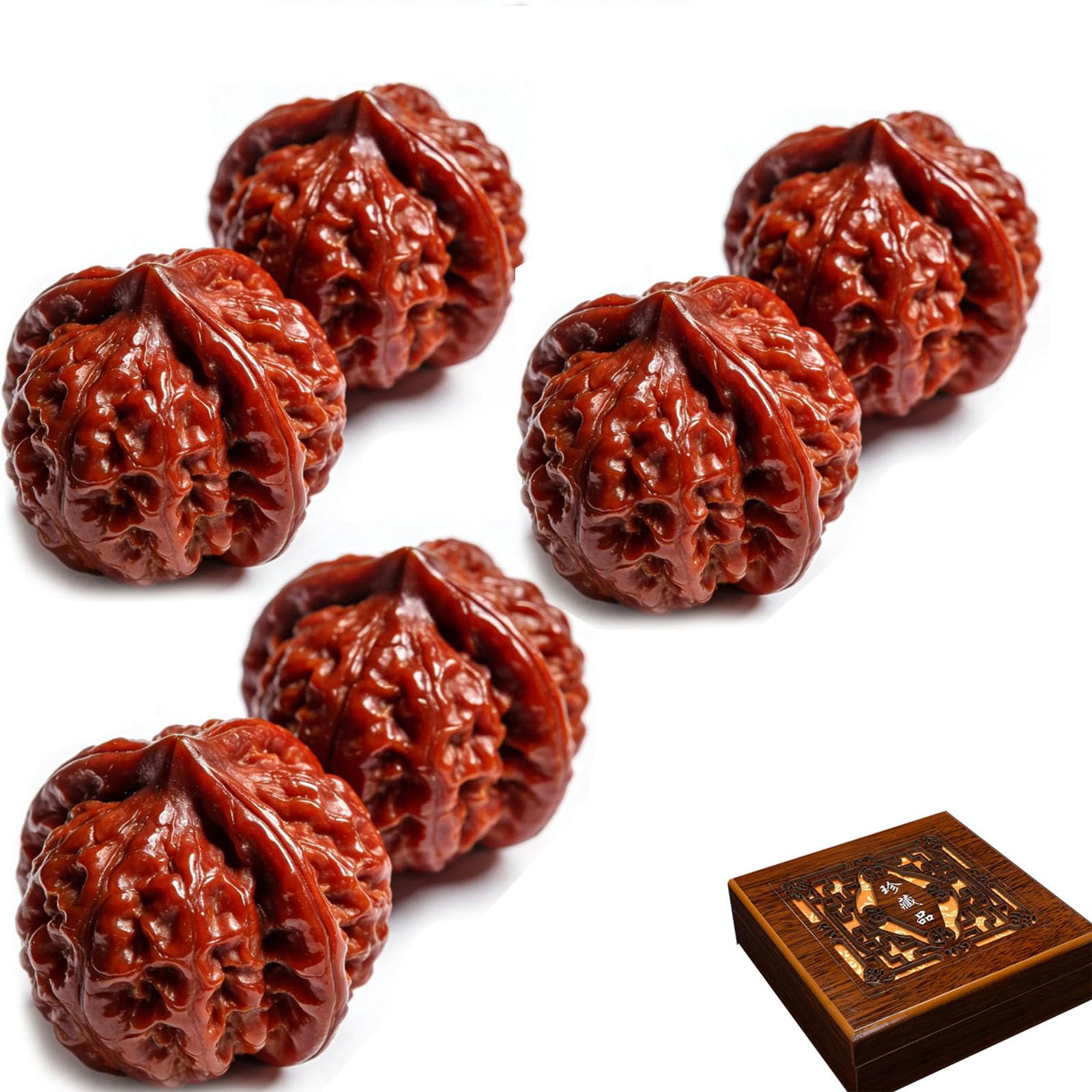 Natural Chinese Wenwan Walnuts, 1.6 in Natural Premium Wenwan Walnut Polishing, Chinese Walnuts Fidget, Irregular Shaped Walnuts Fidget for Fathers Elders Collectors (3 Pair)