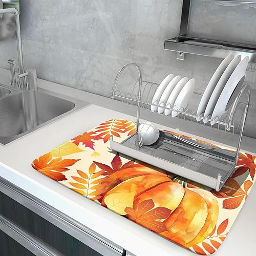 Vista 380 de Daisy On Old - Tapete de secado de platos de madera para encimera de cocina, tapete de secado de madera turquesa de 18 x 24 pulgadas con tapete