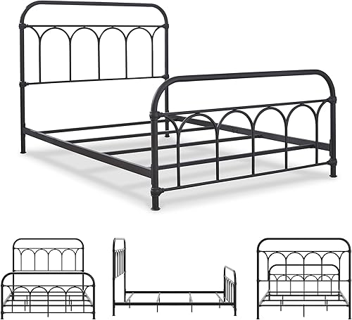 Miniatura 7 de Signature Design by Ashley Nashburg Industrial Farmhouse - Cama de metal, matrimonial, negro mate